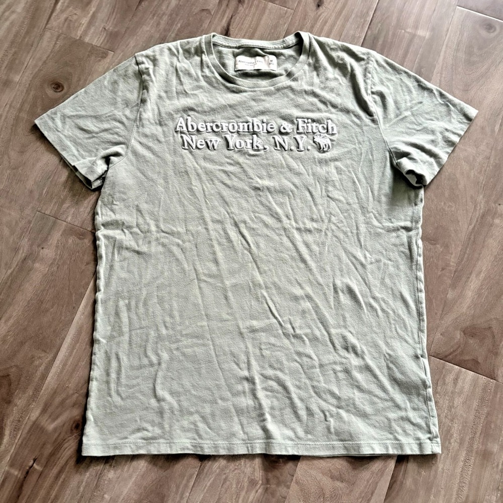 Abercrombie & Fitch Soft A&F Tee New York Logo T-Shirt‎ Sage Green Y2K Size M
